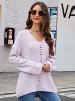 clothing V-neck casual pullover sweater women fashion solid color casual loose long-sleeve jumpers mujer