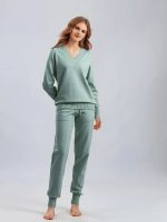 New style sweater Harun 2 piece outfits v neck casual knitwear pullover women knitted two piece pants set