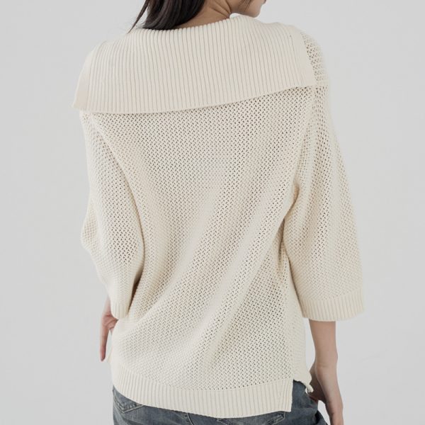 Trending fashion solid color casual knitwear pullover turn down collar hollow out sweaters women