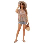Clothing round neck hollow out jumper be solid color crocheted smock loose plus size bat sleeve sweater for women