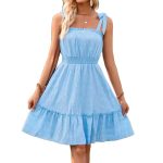 New Arrival 2026 Summer Women's Elegant Solid Color Spaghetti Strap Waist-Cinching Ruffled A-Line Dress