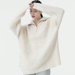 oversize casual knitwear pure color turn down collar INS stylish elegant designer sweaters women
