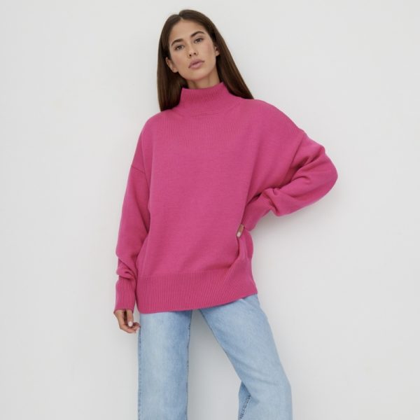 fall winter half turtleneck pure color jumpers mujer casual pullover oversize elegant women knitted sweaters