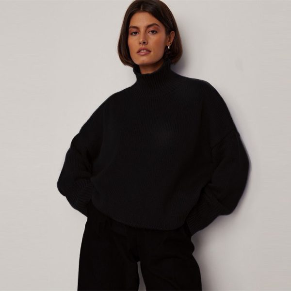 Turtleneck Knitted Solid color knitwear Long Oversize Tops Designer Women's Sweater