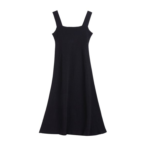 New design square collar sleeveless slim fit knitwear women elegant pullover A-line midi knit dress