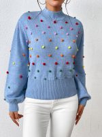New arrivals Loose Elegant Colored beaded knitwear round neck pullover puff sleeve casual sweater women