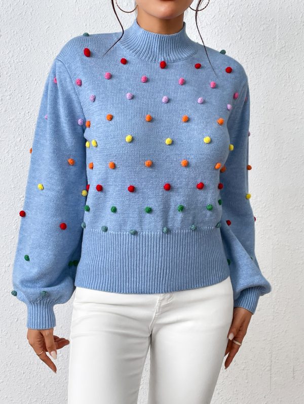 New arrivals Loose Elegant Colored beaded knitwear round neck pullover puff sleeve casual sweater women