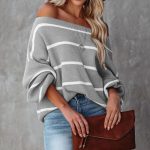 Trending fashion women off shoulder knitwear striped jumper mujer pullover elegant fall winter sweaters