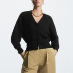 V neck single-breasted sweaters coat slim fit waist jumpers solid color elegant women cardigans