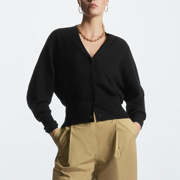 V neck single-breasted sweaters coat slim fit waist jumpers solid color elegant women cardigans