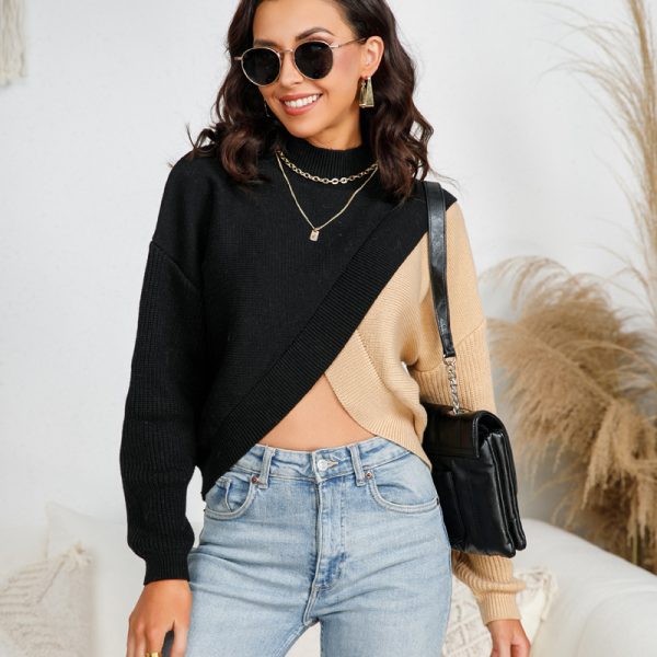 Trending fashion spring summer hollow out knitwear long sleeve contrast color elegant mujer sweaters