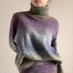 New design stylish wool knitted knitwear high neck loose lazy gradient purple elegant women sweaters