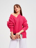Trending Fall Winter Loose v neck jumpers casual pullover knitted elegant thicken sweater for women