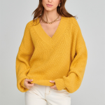 casual knitwear solid color v neck pullover elegant streetwear loose women lantern sleeve sweaters