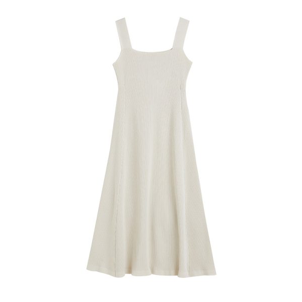 New design square collar sleeveless slim fit knitwear women elegant pullover A-line midi knit dress