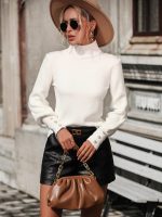 New arrivals half turtleneck knitwear solid color women elegant slim fit knitted basic tops lantern sleeve sweaters