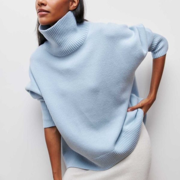 Hot selling solid color temperament turtleneck knitwear pullover oversize women elegant sweaters