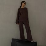 Clothing elegant pullover loungewear women fashion high quality solid color knitted wide leg pants 2 piece set