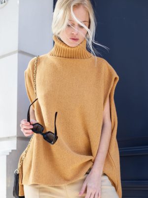 Autumn Winter rolled collar sweaters pure color oversize knit vest sleeveless thicken jumpers women 2026