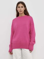 clothing round neck elegant knitwear pullover oversize long sleeve thicken pure color sweaters women
