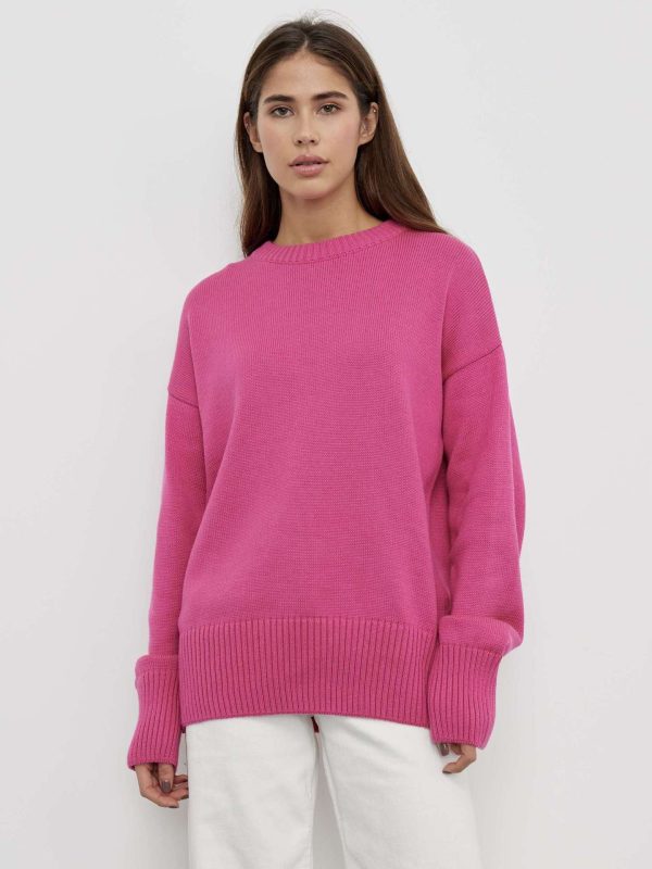 clothing round neck elegant knitwear pullover oversize long sleeve thicken pure color sweaters women