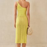 summer fashion knitted One Shoulder irregular design omen's sexy stylish hollow out see through mini vacation dress