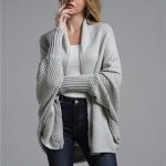 women fashion solid color elegant sweaters coat plus size batwing sleeve oversize cardigans