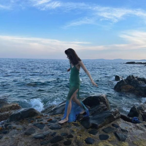 Women clothing sexy sleeveless backless holiday outfits hollow out beachwear lace up knitted summer maxi dress
