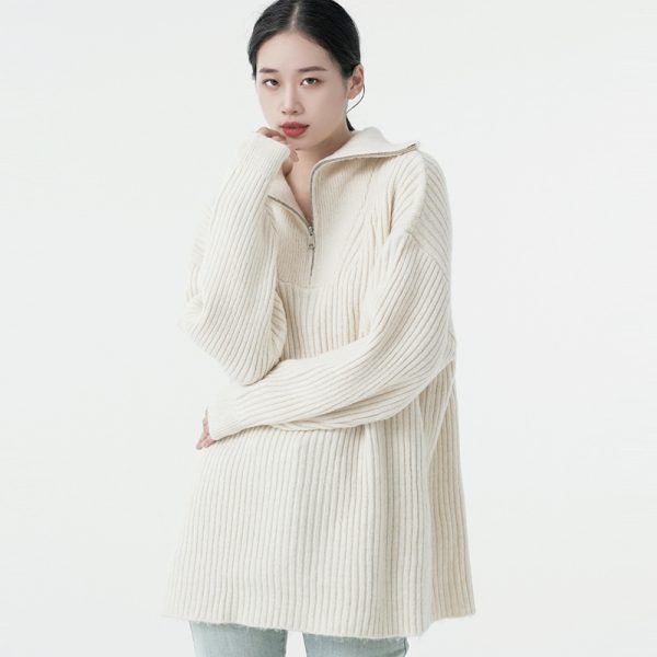 oversize casual knitwear pure color turn down collar INS stylish elegant designer sweaters women