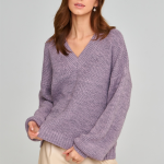 casual knitwear solid color v neck pullover elegant streetwear loose women lantern sleeve sweaters