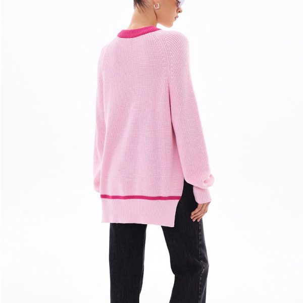 clothing autumn winter o neck oversize jumpers pullover elegant side split stripe sweaters for women