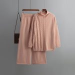 Trending Fashion Winter Autumn Casual Pullover Loungewear Elegant cable sweaters wide leg two piece pants set