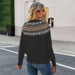 Fall Winter new style vintage jacquard color blocking knitted jumper Elegant loose pullover sweater