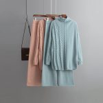 Trending Fashion Winter Autumn Casual Pullover Loungewear Elegant cable sweaters wide leg two piece pants set