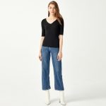 New design Five-quarter sleeve v neck Knitwear Spring summer Solid color Pullover elegant Women Sweater