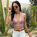 New arrivals fashion striped knitwear sleeveless sexy bodycon V neck backless summer knitted halter vest women