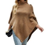 Trending Fashion winter shawl solid color turtleneck sweater Cape Roll Neck Knitwear warm cloak coat for women