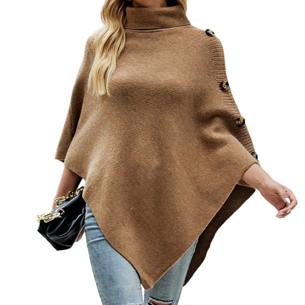 Trending Fashion winter shawl solid color turtleneck sweater Cape Roll Neck Knitwear warm cloak coat for women