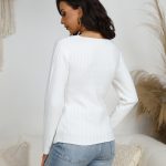 New style v neck slim fit sexy jumpers women solid color fashion long sleeve pullover elegant sweaters