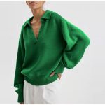 High quality turn down collar solid color pure color jumper mujer women casual pullover INS style sweater