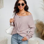 New arrival spring summer off-shoulder top single color elegant women knitwear knitted sweaters
