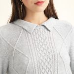 New design spring summer lapel collar cable knit sweaters women pullover long sleeve knitted sweater