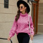 Clothing rolled neck jumper mujer solid color winter fall casual pullover loose cable sweaters for women