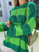 casual Trendy fashion women pullover knitwear long sleeve crew-neck stripe top knitted sweater