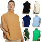 Autumn Winter rolled collar sweaters pure color oversize knit vest sleeveless thicken jumpers women 2026