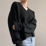 Retro Winter Plain Carmine Fashionable Knitwear Oversize v neck Thicken sweater mujer 20262