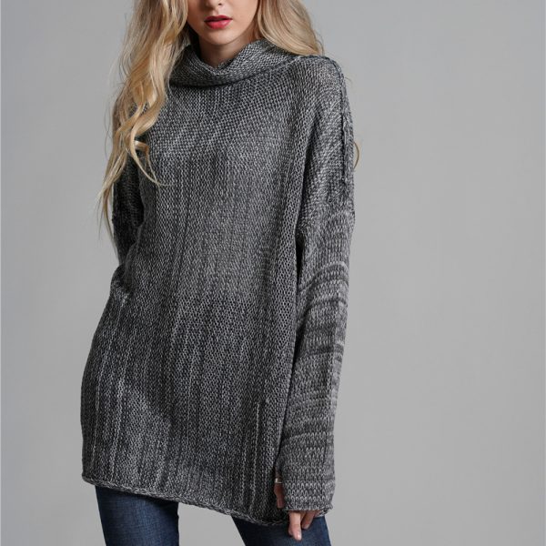 New arrival rolled collar jumper casual loose pure color winter autumn long sleeve women sweaters