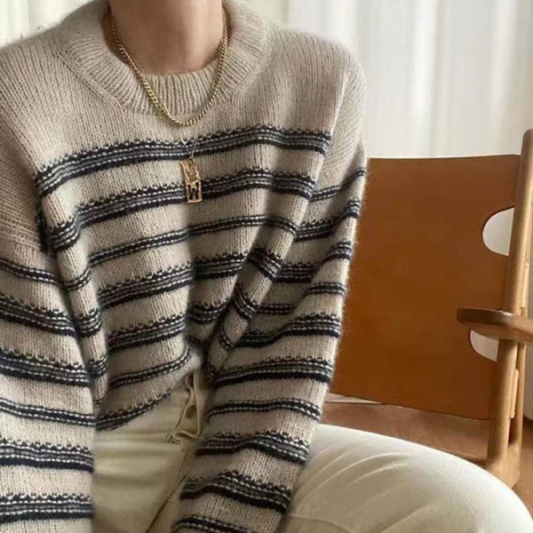 Autumn winter round neck casual pullover sweaters women long sleeve striped fashion jumper mujer