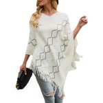 New Arrivals winter warm Wavy knitted tippet v neck casual fashion striped fringed cape coat for women