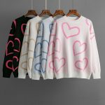 Hot selling Casual Valentine's Day Long Sleeve Knitwear Color Blocking Knitted Loose Heart Pullover Women Sweater